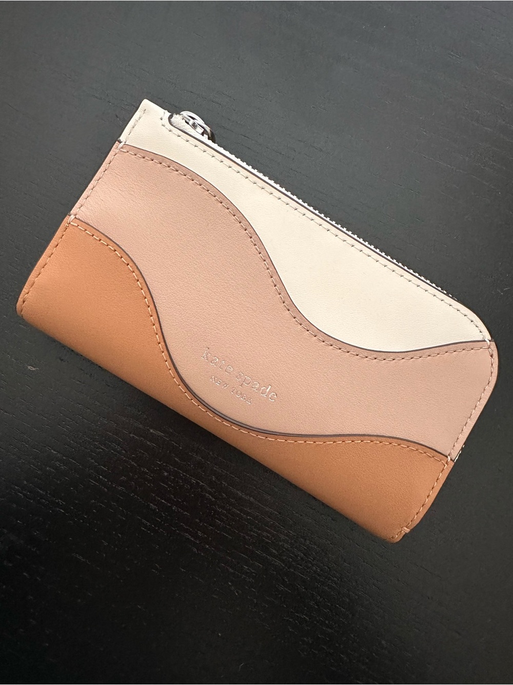 kate spade Tri-Tone Leather Zip Card Wallet - Blush, White, Tan